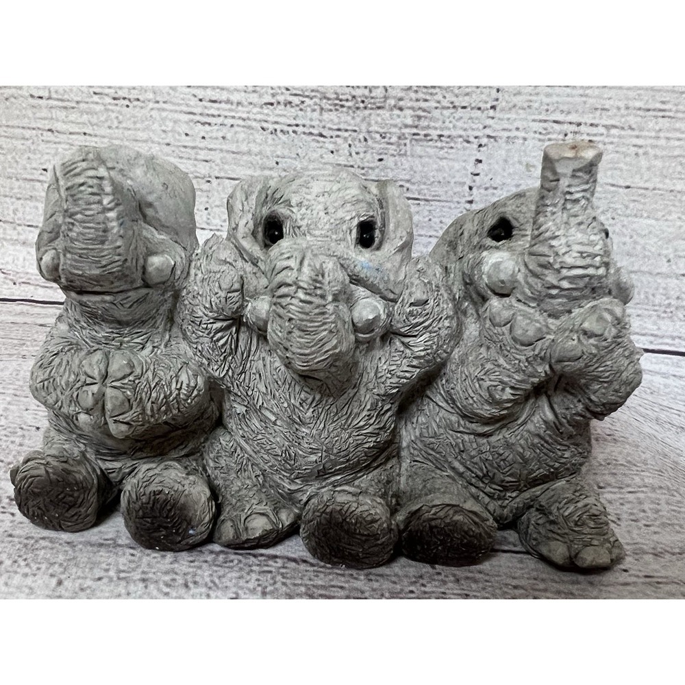 Stone Critters 3 Elephants Hear No Evil, Speak No Evil, See No Evil Pose SC-423